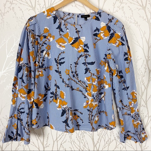 Who What Wear Pinstripe Pleated Ruffle Blouse M - Picture 7 of 12